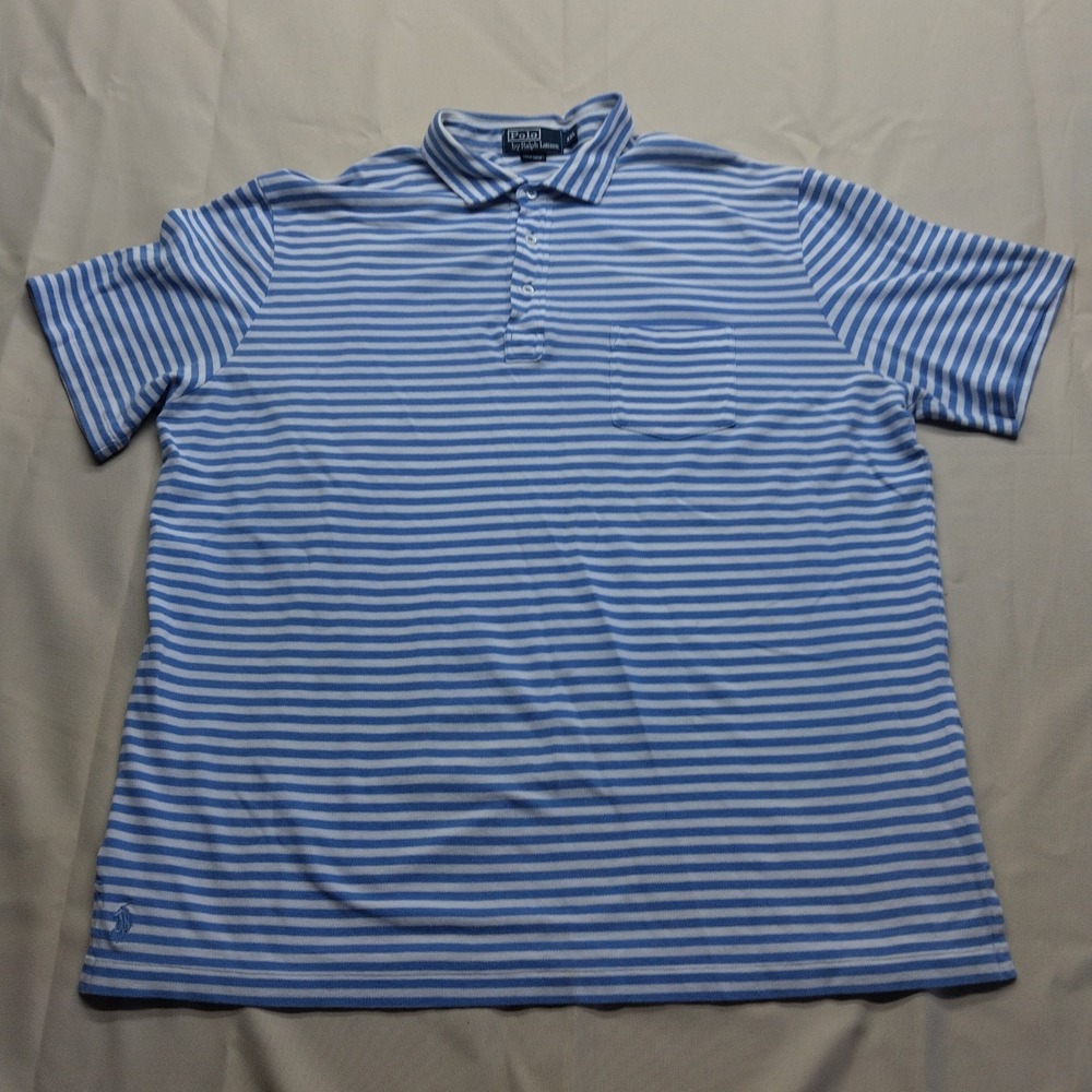 Polo Ralph Lauren Men's Striped Polo Shirt Blue & White with Chest Pocket Size L